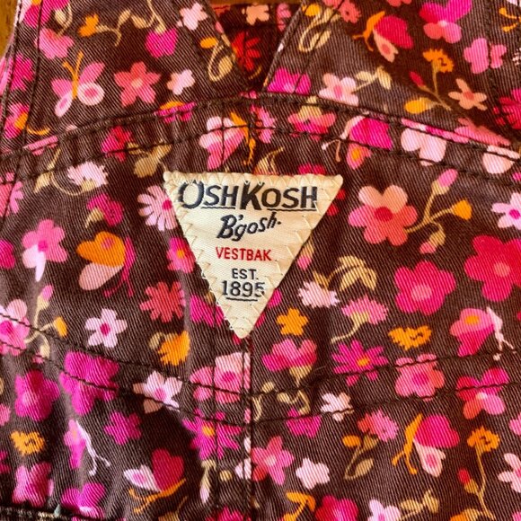 OSHKOSH Vintage Floral Overall Dress Girls 18 M Cotton Ruffles Vestback Toddler - Picture 6 of 7